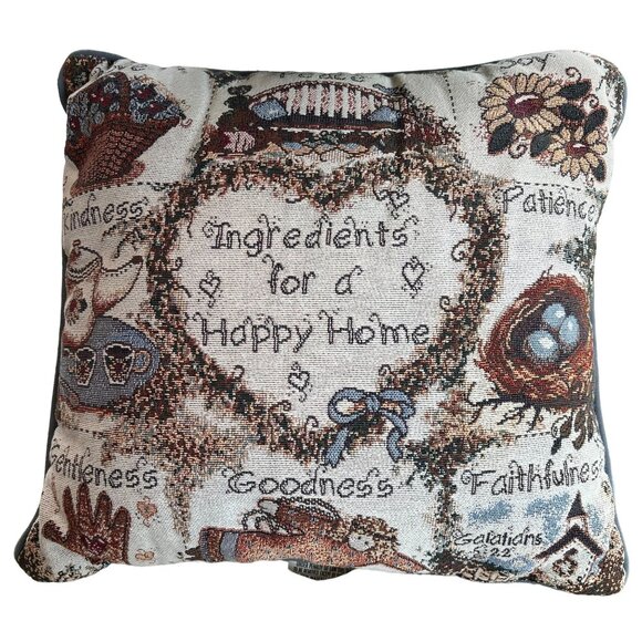 Decorative Tapestry Throw Pillow "Ingredients For A Happy Home" - Picture 1 of 14
